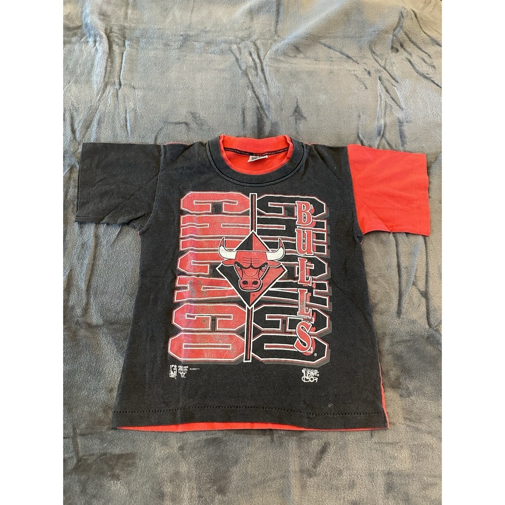 Vintage 90s NBA Chicago Bulls Color Block Kids T-Shirt Youth Medium 8 10 - Picture 1 of 7